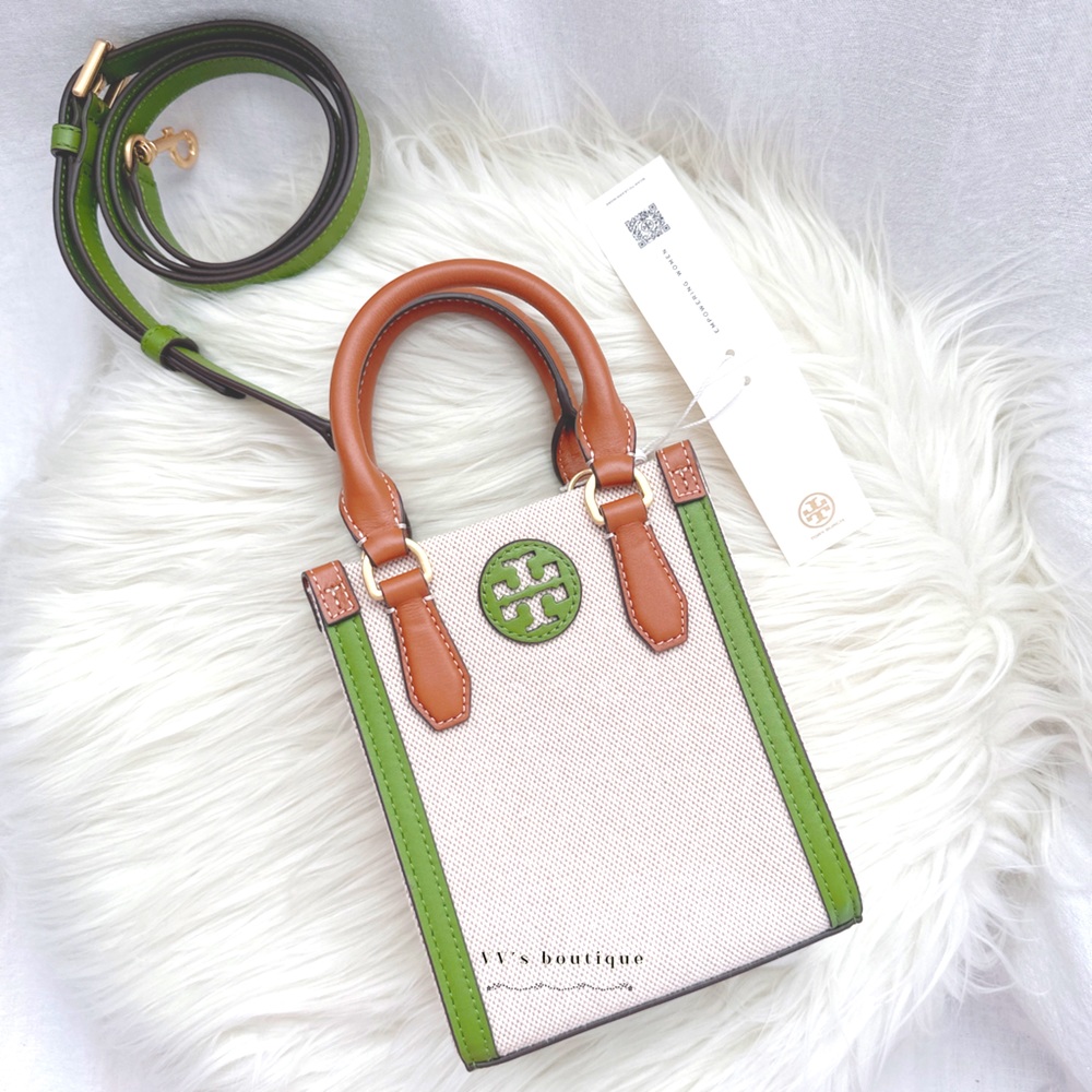 NWT Tory Burch Blake Canvas Mini Shopper Tote Natural Classic Cuoio 138275 RARE